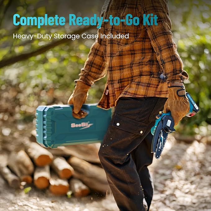 SEESII Mini Chainsaw 6 inch,Cordless Chainsaw w/ 2x2000mAh Batteries,Oiler System & Replacement Chain,Handheld Electric Chain Saw w/Safety Lock,Battery Powered Chainsaw for Wood Tree Cutting, CH600+