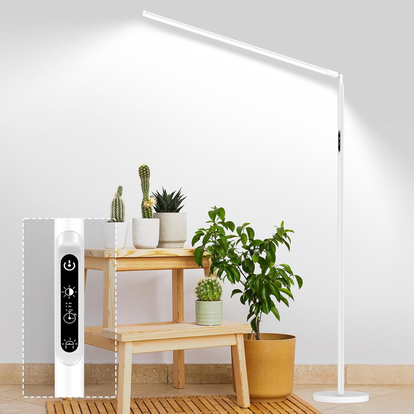 STERREN Grow Lights Stand for Indoor Plants, Full Spectrum Plant Floor Lamp for Indoor Growing, 22W LED Plant Light with 4/8/12H Timer, 47’’ Modern White Standing Grow Light for All Stages,1437lm