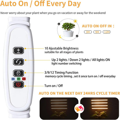 LED Plant Grow lamp, 3500K Full Spectrum Growing Light Strips for Indoor Small Plants with 3/9/12H Timer & 10 Dimmable Levels, LED Growth Light for Green House Hydroponics Succulent 2 Pack