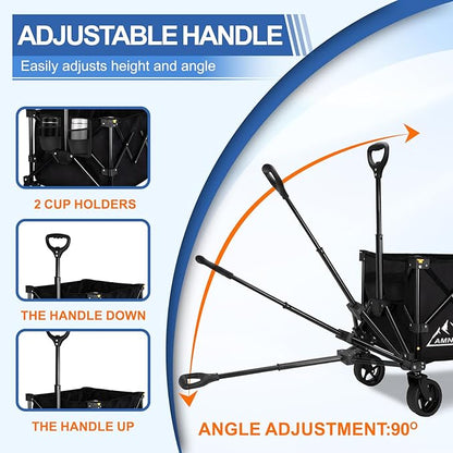 Collapsible Wagon Cart with Wheels Foldable, Folding Wagons Carts with Silent Universal Wheels, Large Grocery Cart On Wheels, Heavy Duty Utility Wagon for Shopping Beach Sports Fishing Camping, 130L