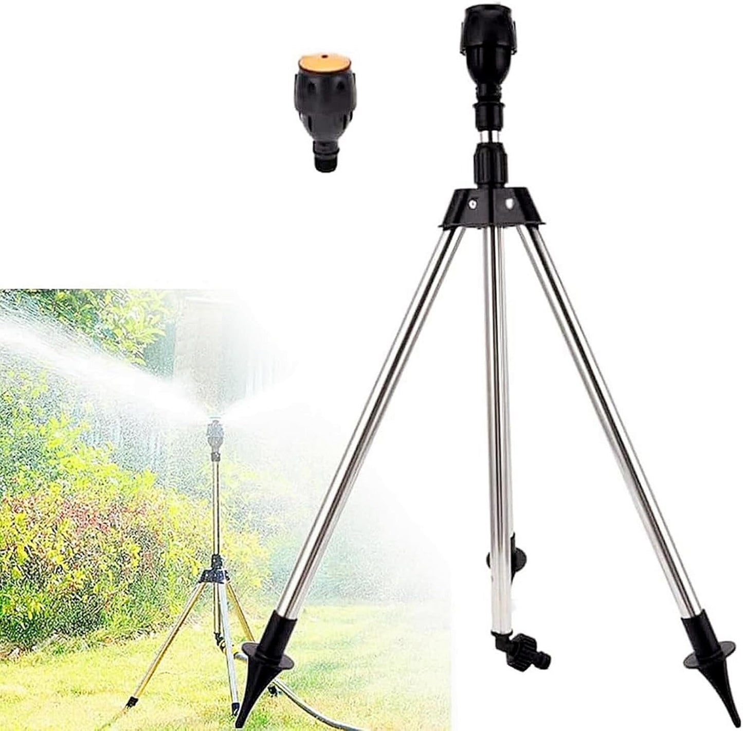 2023 New Rotating Tripod Sprinkler W/Tripod Rotation Water Spray, 360 Degree Automatic Rotating Sprinkler, Telescoping Tripod Automatic Rotating Sprinkler for Large Area Yard Garden Lawn (A Set)