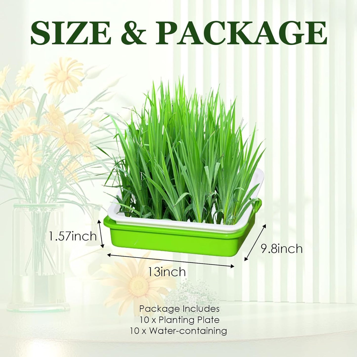 10 Pack Seed Sprouter Tray, Sprouter Microgreens Growing Kit BPA Free Nursery Tray Big Capacity Sprouts Growing Kit for Indoors or Outdoors Sprouting Seeds, Cat Grass, Beans, Wheatgrass