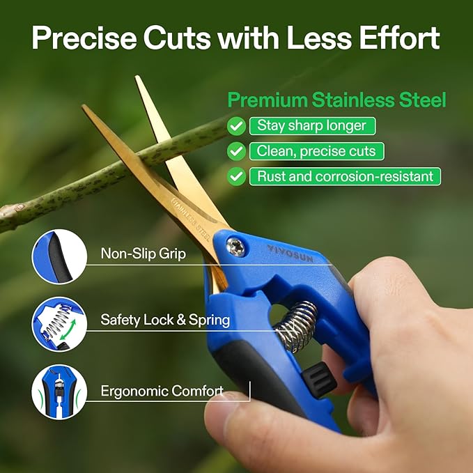 VIVOSUN 2-Pack Curved Gardening Scissors 6.5 Inch Hand Pruner Shear with Titanium Coated Precision Blades (Curved Blades)