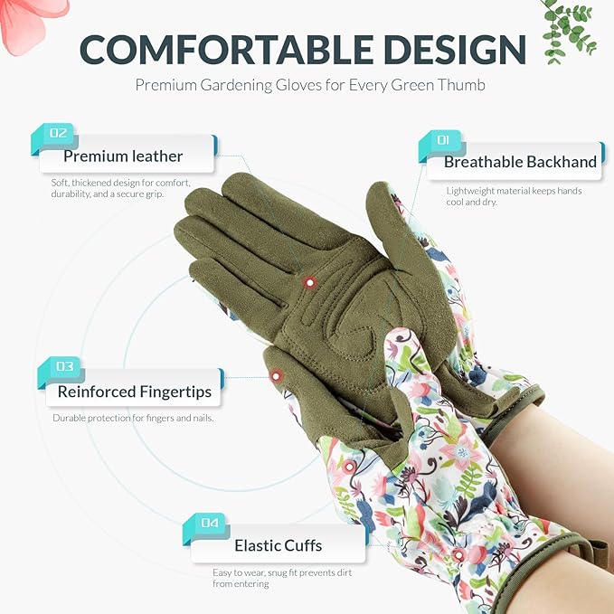 Baidast Gardening Gloves for Women Garden Gloves for Womens Thorn Proof for Women's Gifts Digging Planting Pruning Weeding(Green+White)
