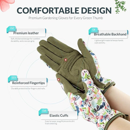 Baidast Gardening Gloves for Women Garden Gloves for Womens Thorn Proof for Women's Gifts Digging Planting Pruning Weeding(Green+White)