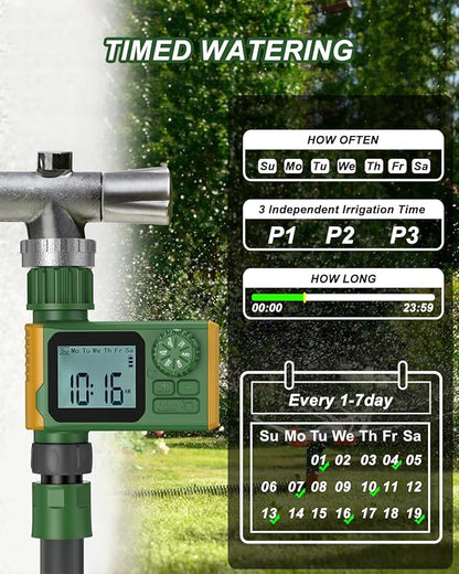 Programmable Sprinkler Timer, Irrigation Water Timer with Digital for Garden Soaker Hose, Rain Delay/Manual/Automatic Watering System for Outdoor, Yard, Lawn, 1 Outlet Green/Yellow