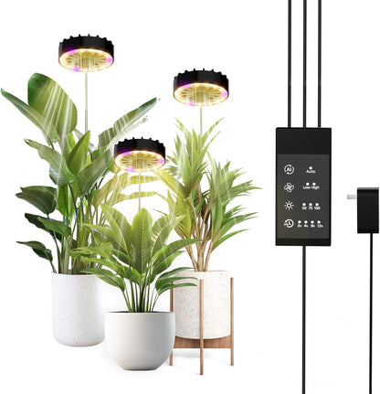 Halo Grow Lights for Indoor Plant, 40'' Height Adjustable Plant Grow Lights with Fan, Full Spectrum Led Plant Lights for Indoor Growing with Timer and 3 Levels Dimmable for Small/Medium Plants,3 Packs