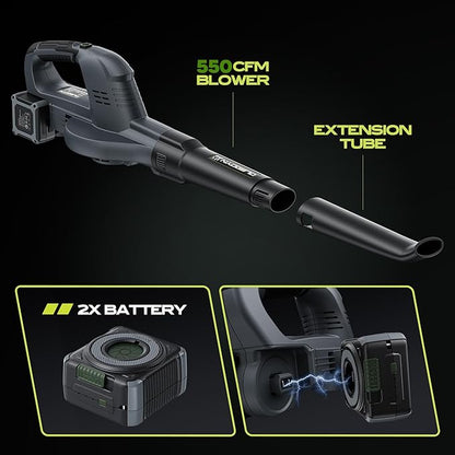 Battery Leaf Blower 550 CFM 240 MPH, Electric Leaf Blower Cordless with 2X 6000mAh Battery, Lightweight, High Power, Portability, Lawn Blower for Gardeners of All Abilities