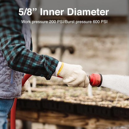 SPECILITE 5/8" Hot/Cold Garden Water Hose 125 ft, -50℉-190℉,Flexible & Lightweight With 3/4" Brass Fittings for Yard, Outdoor, Farm, Red