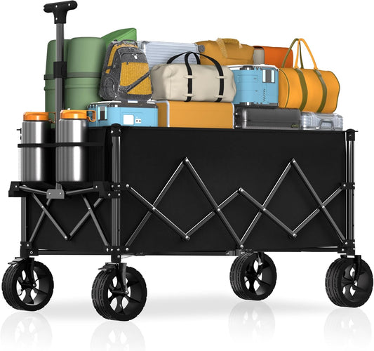7.8 cu ft Extra Large Wagons Carts Foldable with 360lbs Weight Capacity Heavy Duty Beach Wagon with Big Wheels for Sand All Terrain Collapsible Folding Utility for Camping, Garden, Sports, Shopping