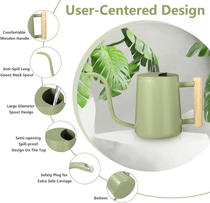 Watering Can Indoor Plants, 35oz Small Indoor Stainless Steel Metal Watering Can Modern Decorative Watering Pot with Long Spout for Indoor House Plant Bonsai Garden Flowers (Sage Green)