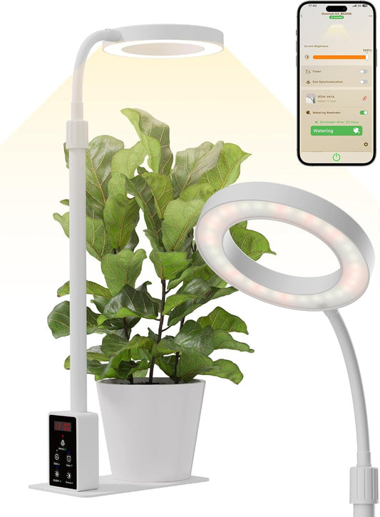 GLOWRIUM Smart LED Grow Lights for Indoor Plants, Desk Plant Light with Bluetooth App Control, 12W Full Spectrum Grow Lamp, Height Adjustable 16"-23", Auto Timer, Watering Reminder for Small Plants