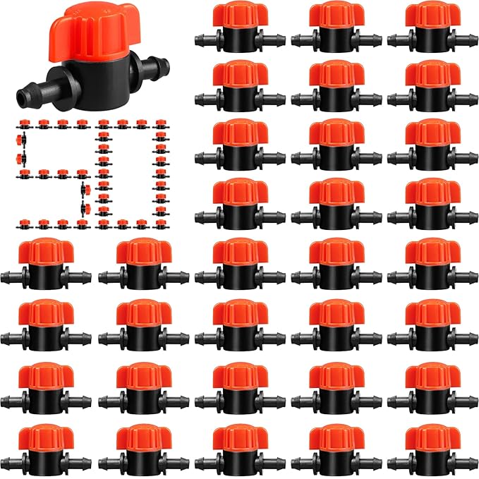 1/4" Drip Irrigation Valve：50 Pack Drip Irrigation Shut Off Switch Valve Fits 1/4 Inch Drip Irrigation Tubing Drip Line Cut Off Valve for Garden Lawn Irrigation System