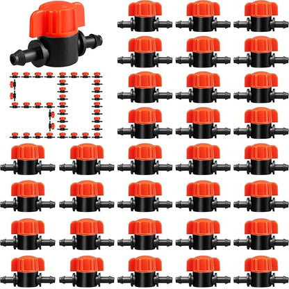 1/4" Drip Irrigation Valve：50 Pack Drip Irrigation Shut Off Switch Valve Fits 1/4 Inch Drip Irrigation Tubing Drip Line Cut Off Valve for Garden Lawn Irrigation System