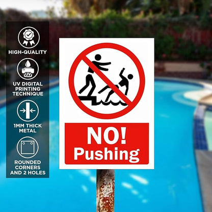 No Pushing Metal Sign Chlorine-Proof Chuckles: Backyard Pool Decor Signs in Durable Tinplate for Splash Zones
