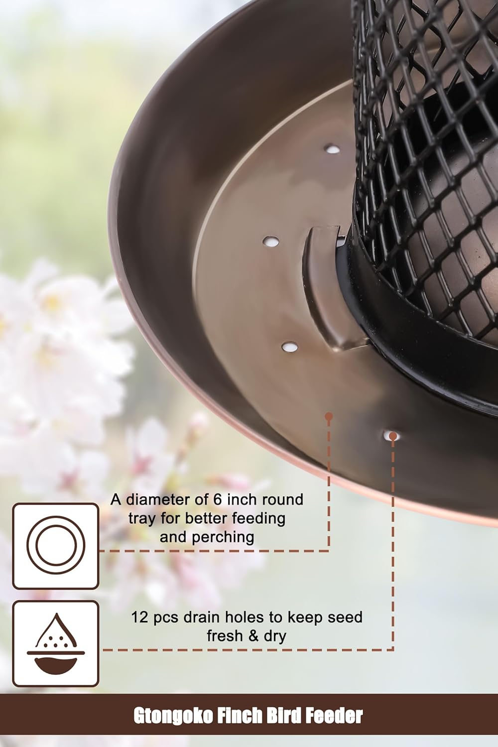 Gtongoko Bird Feeder for Outside, Metal Mesh Tube Bird Feeders 2.5 lbs for Sunflower Seeds or Mealworm, Large Capacity, Copper, 1 Pack