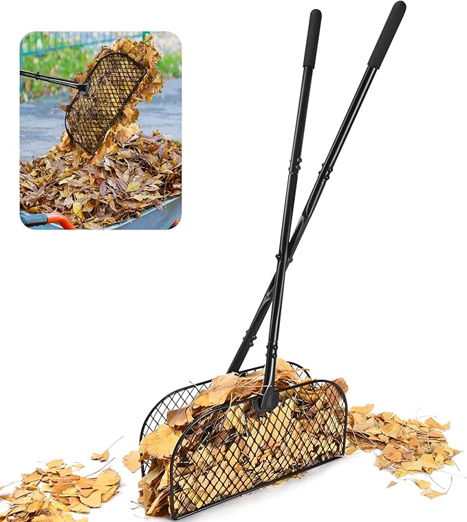 CAROD Leaf Grabber Rake with Long Handle, Lightweight Metal Leaves Rakes, Leaf Collector for Gardening, Leaf and Grass Picker Upper, Efficient and Labor-Saving Yard Rake Leaf Grabber No Bending Over