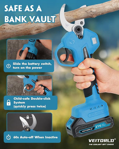 VEITORLD Upgraded Electric Pruning Shears, 1.6" Cutting Diameter Cordless Pruner with 2*2.0Ah Rechargeable Batteries&SK5 Blades, Garden Pruning Tool for Tree Branches, Gifts for Men Dad Him Christmas