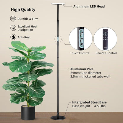 chiphy Grow Lamp, 40W Full Spectrum Grow Lights for Indoor Plants, 4H/8H/12H Timer, 2300K-6500K, 10 Dimmable Levels, 76''Height Adjustable, Remote Control, Ideal for Large Tall Plants