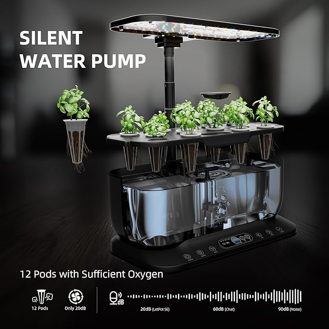 Spider Farmer SmartG12 Hydroponics Growing System, 12 Pods Indoor Garden with 36W LED Grow Light Full-Spectrum, APP & WiFi Controlled, 6L Water Tank, Pump System, Automatic Timer