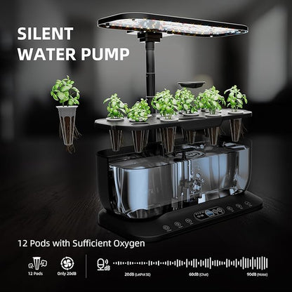 Spider Farmer SmartG12 Hydroponics Growing System, 12 Pods Indoor Garden with 36W LED Grow Light Full-Spectrum, APP & WiFi Controlled, 6L Water Tank, Pump System, Automatic Timer