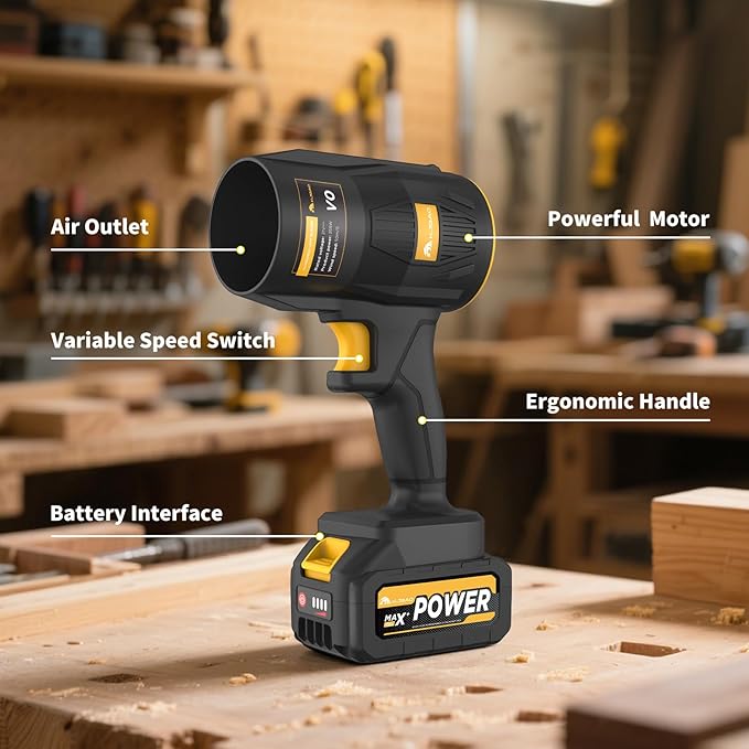 Electric Leaf Blower, KJBAO 21V Handheld Leaf Blower Cordless with 2 * 4000mAh Batteries and Charger,Turbo Jet Blower, Lightweight Leaf Blowers for Lawn Care Patio Cleaning Dark