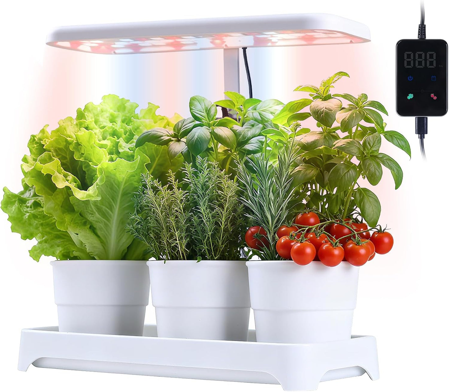 Indoor Garden Led Grow Light, Herb Kitchen Garden Grow Kit, Full Spectrum LED Plant Light for Plants, Height Adjustable Growing Lamp with Intelligent Controller (Not Pots) (White, 16.5*6.5*4 inch)