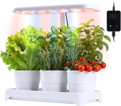 Indoor Garden Led Grow Light, Herb Kitchen Garden Grow Kit, Full Spectrum LED Plant Light for Plants, Height Adjustable Growing Lamp with Intelligent Controller (Not Pots) (White, 16.5*6.5*4 inch)
