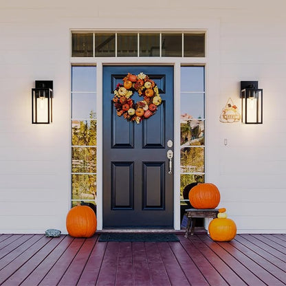 Kalium Porch Wall Lights Outdoor, Waterproof Lanterns with Frame and Clear Glass Shade, Exterior Front Porch Light Matte Black Wall Sconce, Modern Mounted Lighting for Patio Entryway Hallway