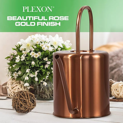 Plexon Rose Gold Metal Watering Can Indoor Plants, 54 oz Stainless Steel Long Spout Watering Can Outdoor House Plant Flower, Garden