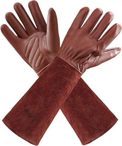 Acdyion Gardening Gloves for Women/Men Rose Pruning Thorn & Cut Proof Long Forearm Protection Gauntlet, Resistant Thick Cowhide Leather Work Garden Gloves