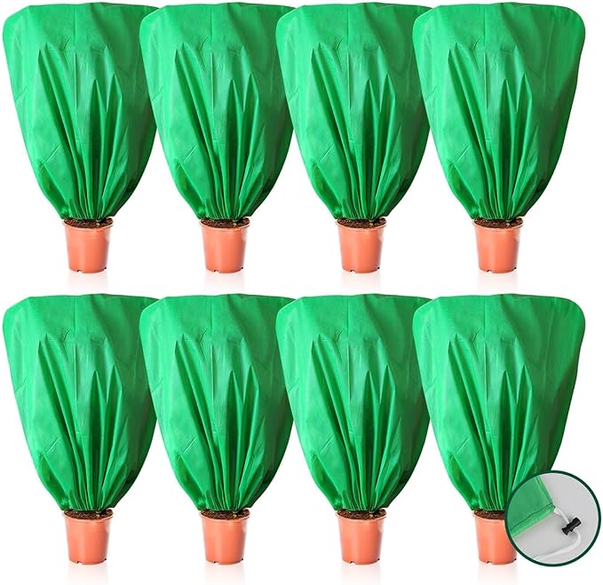 8 Pcs Plant Covers Frost Protection Bag 39.3" x 39.3" Winter Reusable Plants Jacket with Drawstring Shrub Protection Wraps Bags Frost Blanket for Winter Outdoor Garden Plants