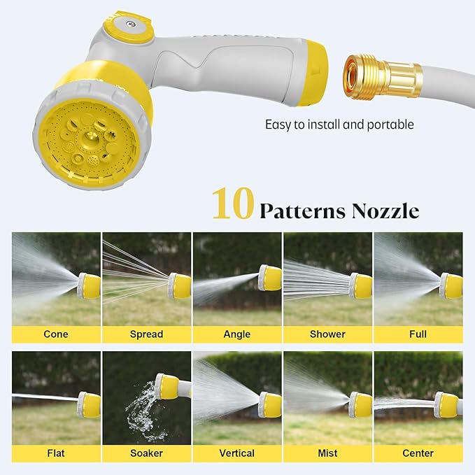 Retractable Hose Reel, 5/8 "x 100 ft Retractable Garden Hose Reel Wall Mounted, for Cleaning, Watering, with 10-Function Hose Nozzle, Any Length Lock, Heavy Duty, 180°Swivel (Yellow)