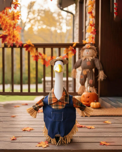 Scarecrow Porch Goose Outfits for 23 Inch Lawn Statue, 2 Pcs/Set Lawn Cement Goose Clothes for Thanksgiving Day, 23" Patio Yard Garden Geese Fall Costume Decoration