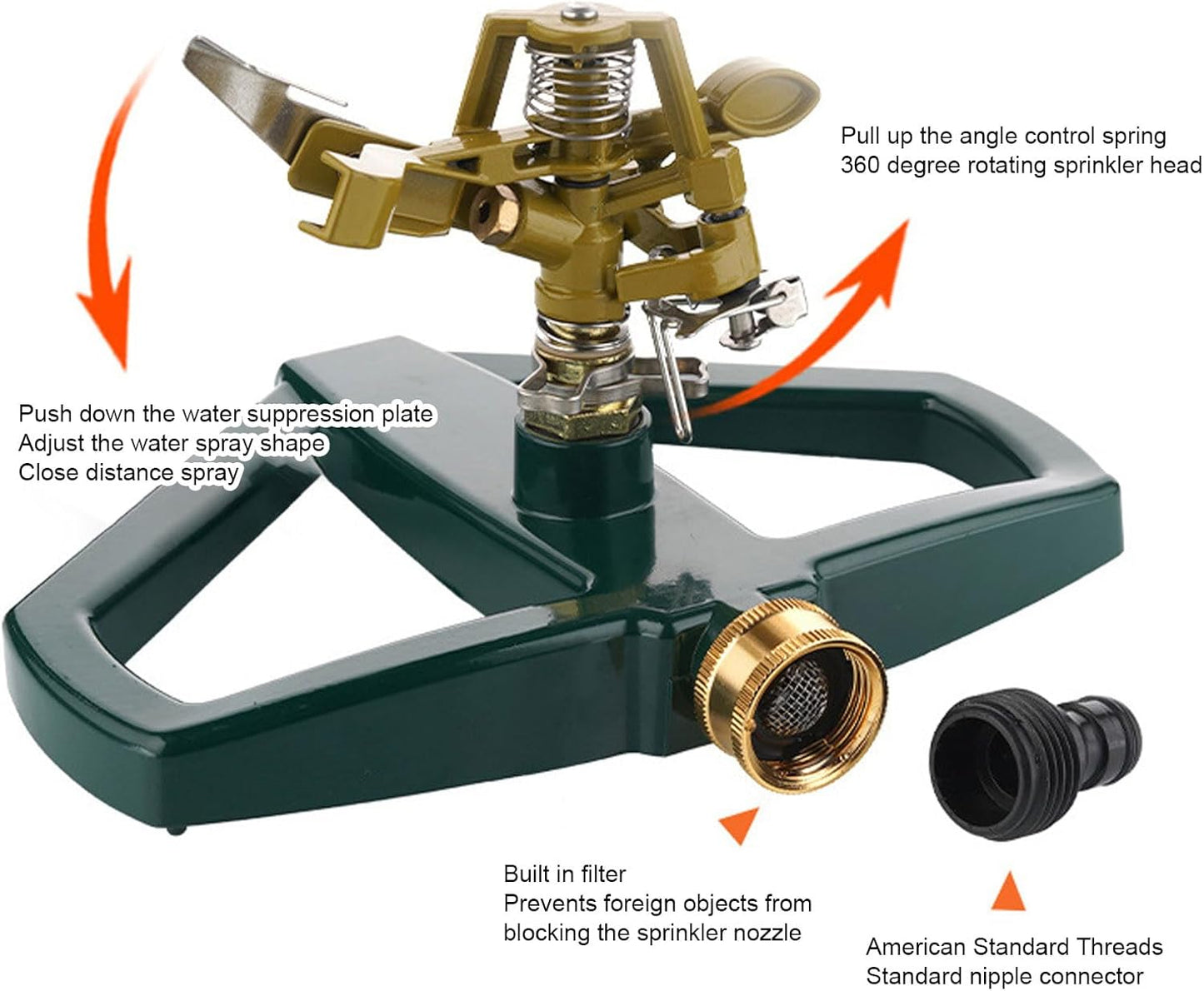 Sprinklers for Yard, 360 Degree Roating Automatic Lawn Sprinkler Heavy Duty Metal Pulsating Nozzle with Metal Base for Large Area Lawn Yard Garden (Yellow)