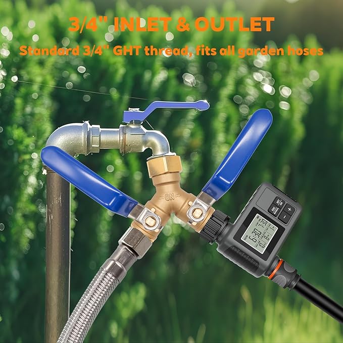 Brass Hose Splitter 2 Way Heavy Duty Garden Hose Splitter with 304 Stainless Steel Long Handle Outdoor Full Flow Hose Splitter Connector Brass Y-Valve Water Garden Hose Adapter 3/4" GHT Threads