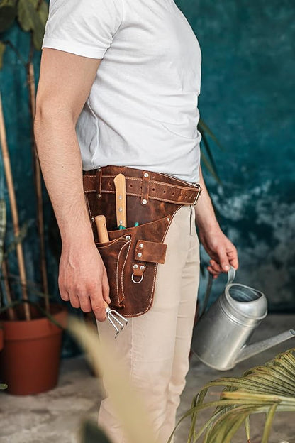 Garden Florist Tool Belt for Men | Leather Tool Belt for Women | Handmade Belt for Gardener, Electrician, and Carpenter | Leather Florist Belt (Brown CrazyHorse) (Brown crazy-horse, one size)