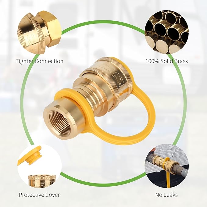 3/4 Natural Gas Quick Connect Fitting-3PCS Solid Brass Quick Release Fittings for BBQ Grill, RV, Propane (3PCS 3/4 Gas Quick Connect)