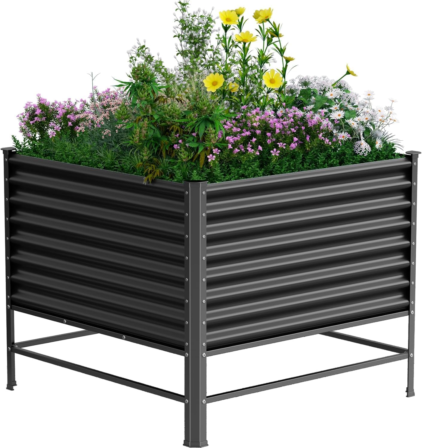 Galvanized Raised Garden Bed with Legs,48×48×37in Large Metal Elevated Raised Planter Box ,Raised Garden Bed,1200lb Capacity with Drainage Holes for Vegetables Lawn Green Flowers, Fruits, Terrace