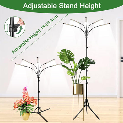 Garpsen Grow Lights for Indoor Plants, [2Pack] 100 LEDs Full Spectrum Plant Light with Timer 6/12/16H, 6000K Grow Lamp with 15~63''Adjustable Stand & Gooseneck, 3 Light Modes, 5 Levels Dimmable