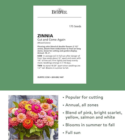 Burpee Cut & Come Again Zinnia Seeds 175 seeds