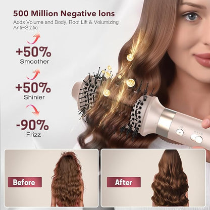 StyleVibe 6-in-1 Air Styler, Hair Dryer & Blow Dryer Brush with Auto Wrap Curl L/R, Fast Drying, Smooth Blowouts, Root-Lift Volume, No Heat Damage Frizz-Free Thermal Brush with Travel Bag