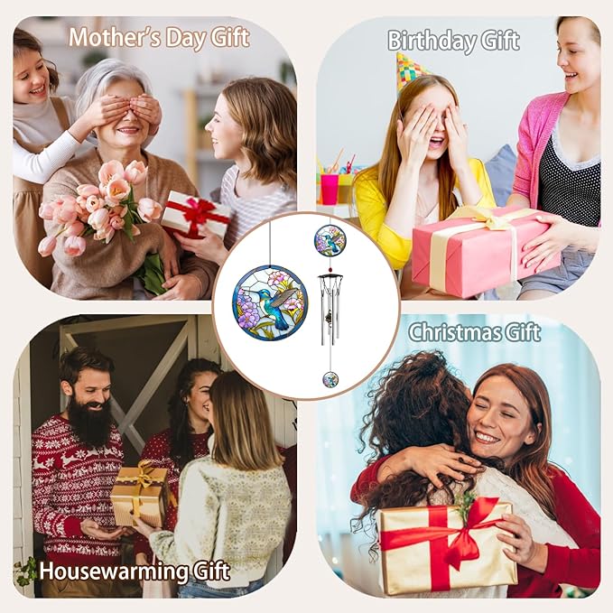 Wind Chimes for Outside 24" Hummingbird Wind Chimes Outdoor Home Patio Garden Decor Hummingbird Gifts Windchimes Outdoors Gift Ideas for Women Mom Grandma Sisters