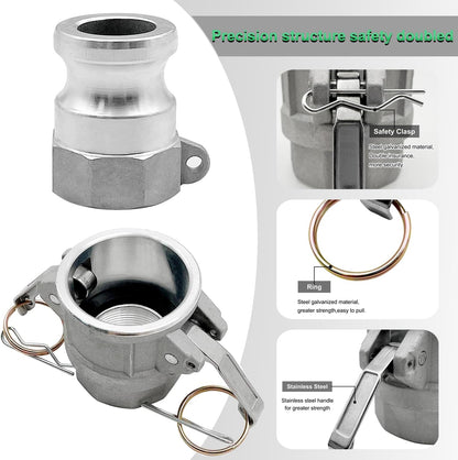 SAFBY 2 PCS Type A and Type D, Aluminum Cam Lock Fittings Cam Groove Fitting Camlock Fittings, Male and Female Adapter Female NPT Thread Camlock Fitting