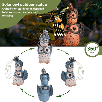 Solar Garden Statues Outdoor Decor, Watering Owl Statue Garden Decor, Resin Yard Decorations Outdoor for Patio, Porch, Balcony, Lawn Ornaments, House Warming Birthday Gifts for Mom Women Grandma