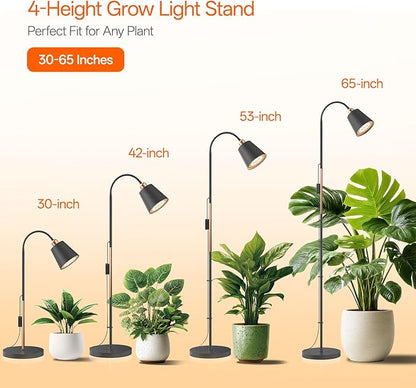 Bstrip Floor Grow Light for Indoor Plants, 65" Tall Standing Grow Light, 18W Non-Dimmable LED Plant Light with Optical Lens, Full Spectrum Plant Light with Flexible Gooseneck & Smart Timer