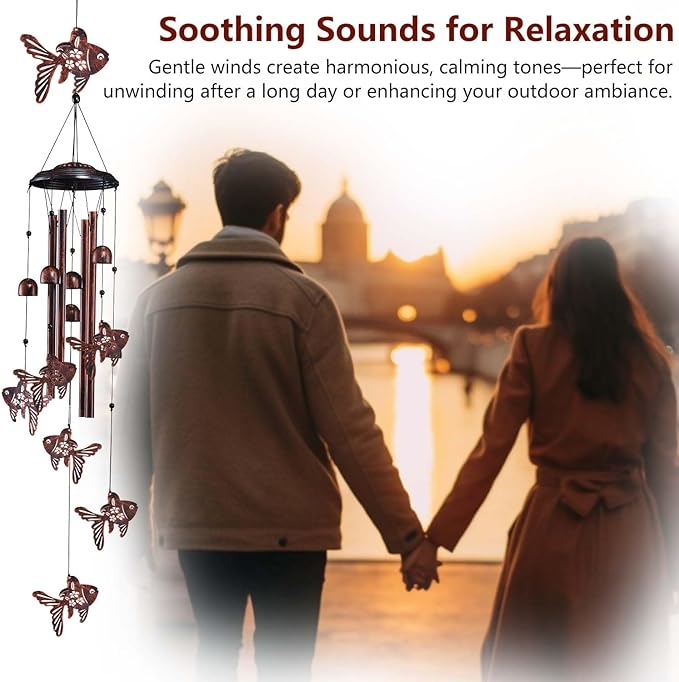 Fish Wind Chimes for Outside, Metal Windchimes Outdoors Clearance with 4 Aluminum Tubes, Garden Patio Yard Home Decor, Fish Gifts for Pet Lovers Women Men Mom Grandma, Unique Festival Birthday Gift
