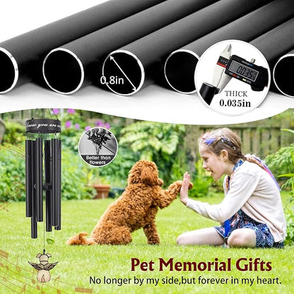 Pet Memorial Wind Chime, 30 Inches Paw Print Pet Remembrance Gift to Honor and Remember a Dog, Cat, or Other Pet, Premium Metal Wind Chime, Black
