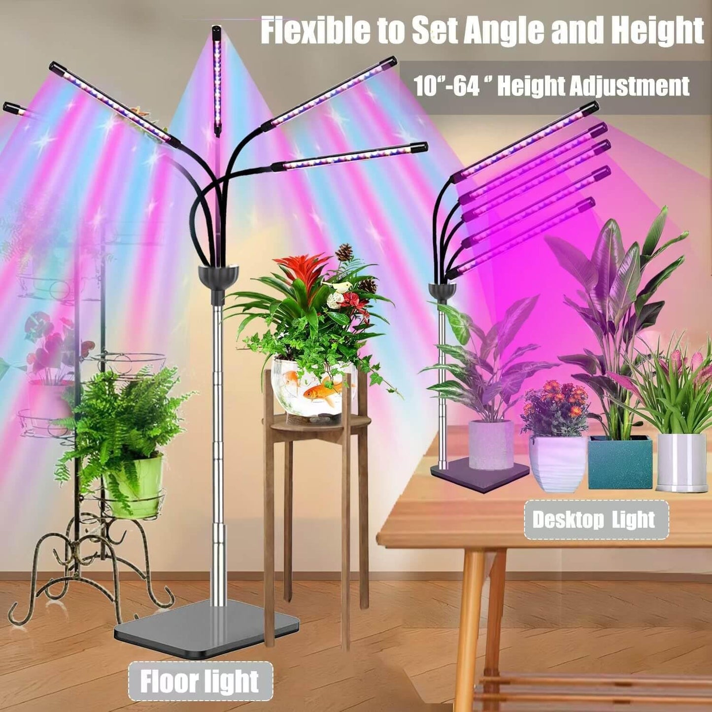 Grow Light for Indoor Plants 12-65 Inches Height Adjustable Plant Growing Lamps 5 Heads Red Blue Full Spectrum LED Auto On/Off Timer (Full Spectrum, Five Heads)