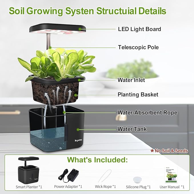 Indoor Garden Growing Systems Self-Watering Plant Pot Smart Gardening System with 17 Watts LED Grow Light Auto Timer Gardening Plant Gifts for Dad Mom Plant Pot for vegetables herbs(No Seeds&Soil)